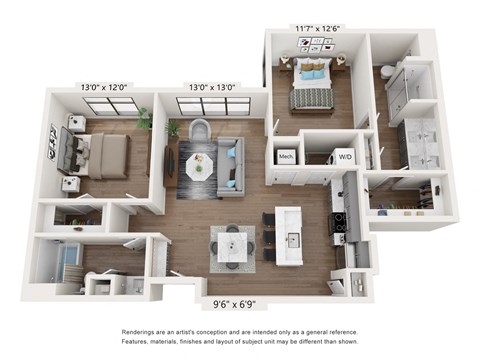 a 3 bedroom floor plan with a bathroom and a bedroom